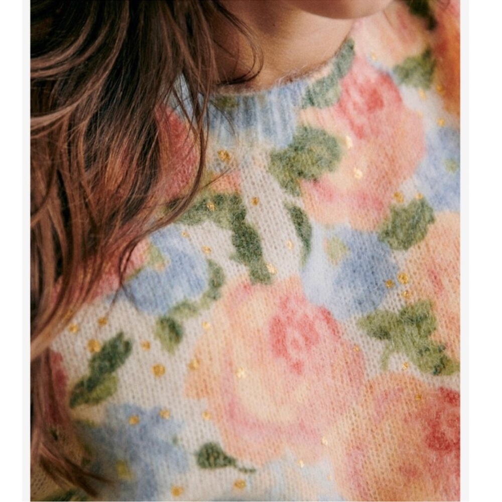 Sezane Malory Jumper Painted Flowers Kid mohair French Knit Sweater Soft - Picture 4 of 10